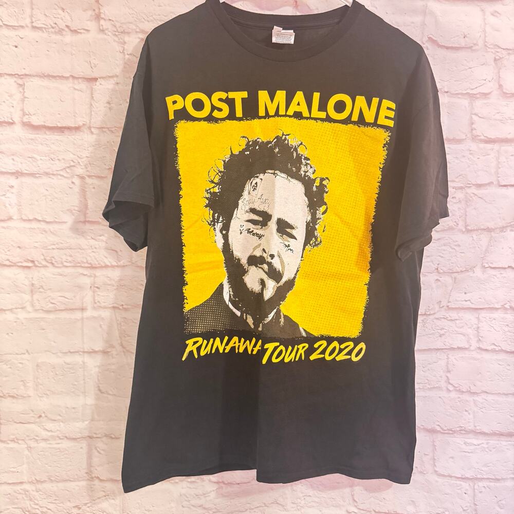 Post Malone Concert T Shirt 2020 Black/Yellow Sz L light Blue 29” in length